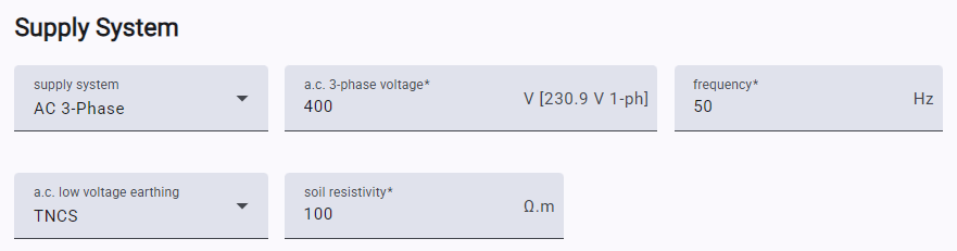 myCableEngineering supply system settings