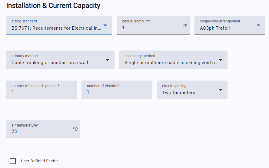 myCableEngineering cable installation settings