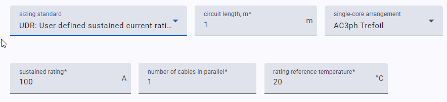 myCableEngineering cable fault rating settings