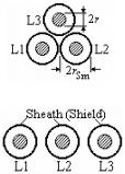 Three single-core cables with metallic sheath or shield.